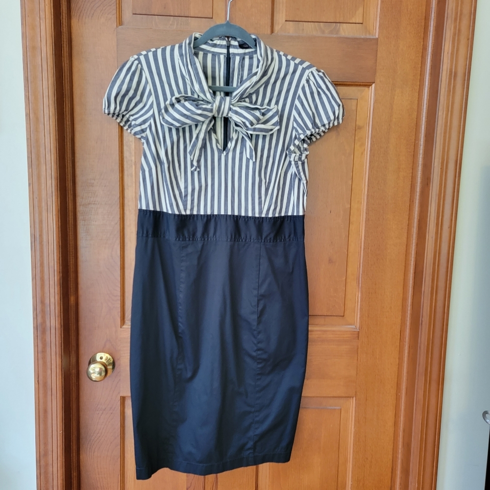 The Limited black dress with tan and gray striped top size 12